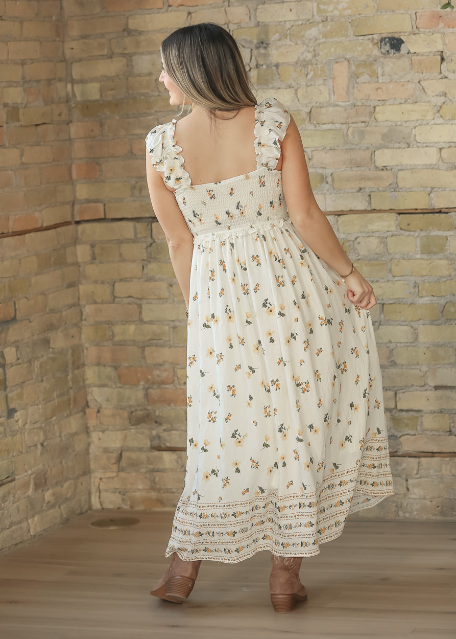 Sleeveless Floral Ruffle Strap Midi Dress FF Dresses
