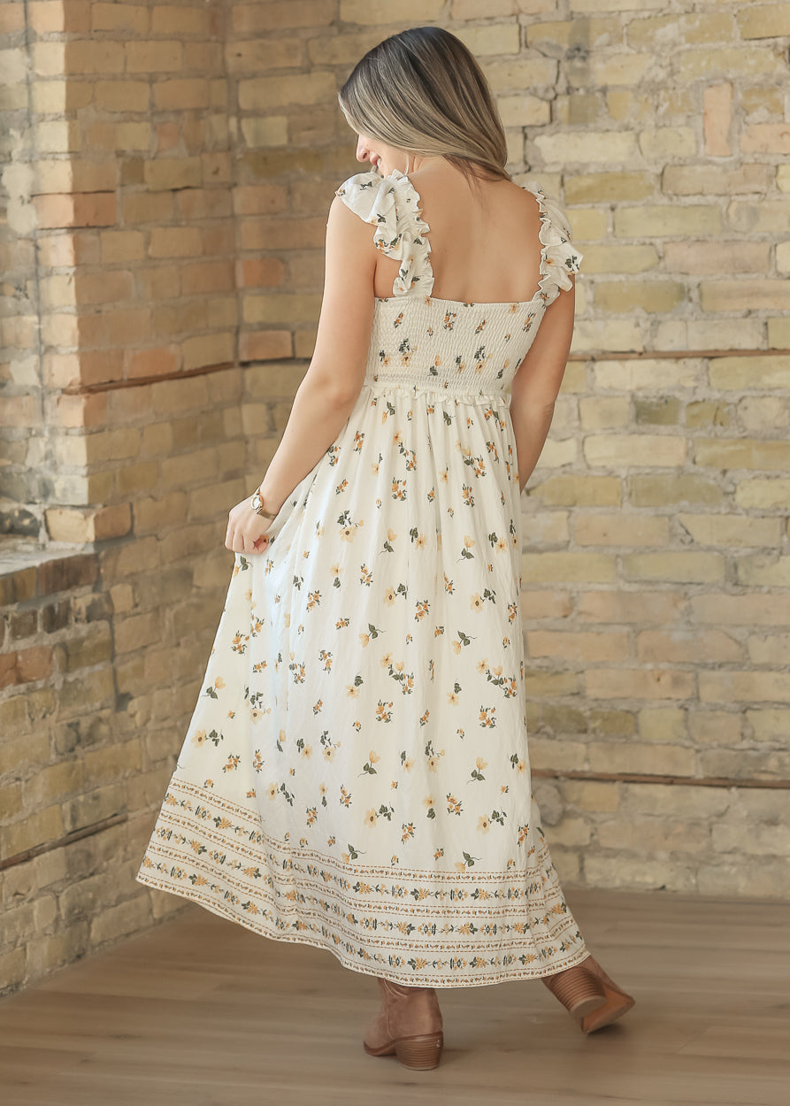 Sleeveless Floral Ruffle Strap Midi Dress FF Dresses
