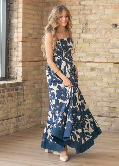 Sleeveless Ruffle Floral Maxi Dress