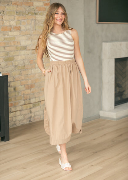 Sleeveless Striped Woven Midi Dress fF Tops