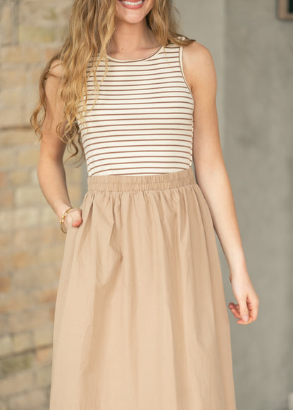 Sleeveless Striped Woven Midi Dress fF Tops