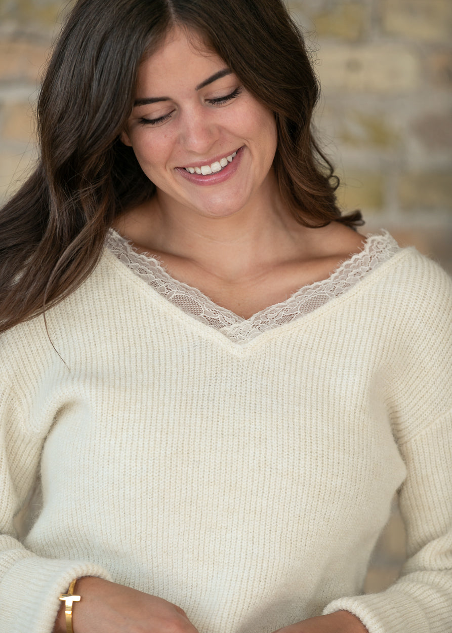 Long Sleeve Lace Collar Sweater