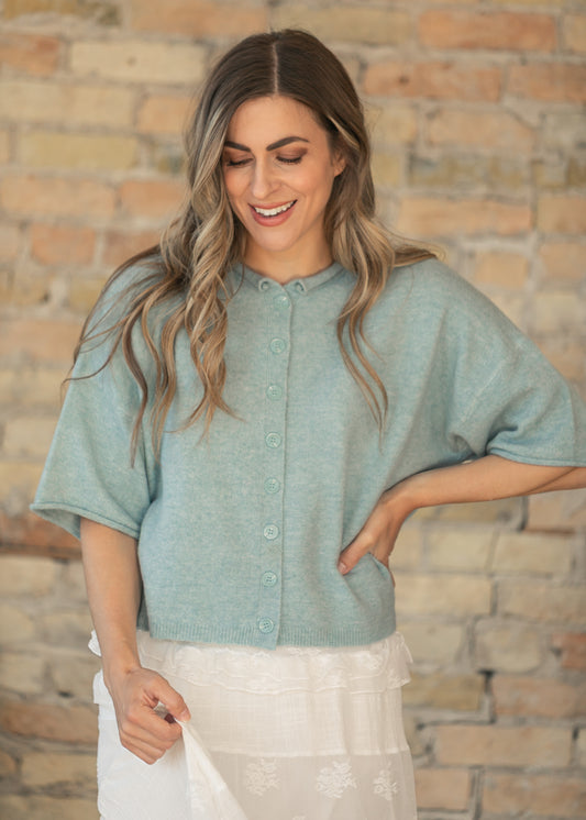 Blue Lightweight Short Sleeve Cardigan FF Layering Essentials