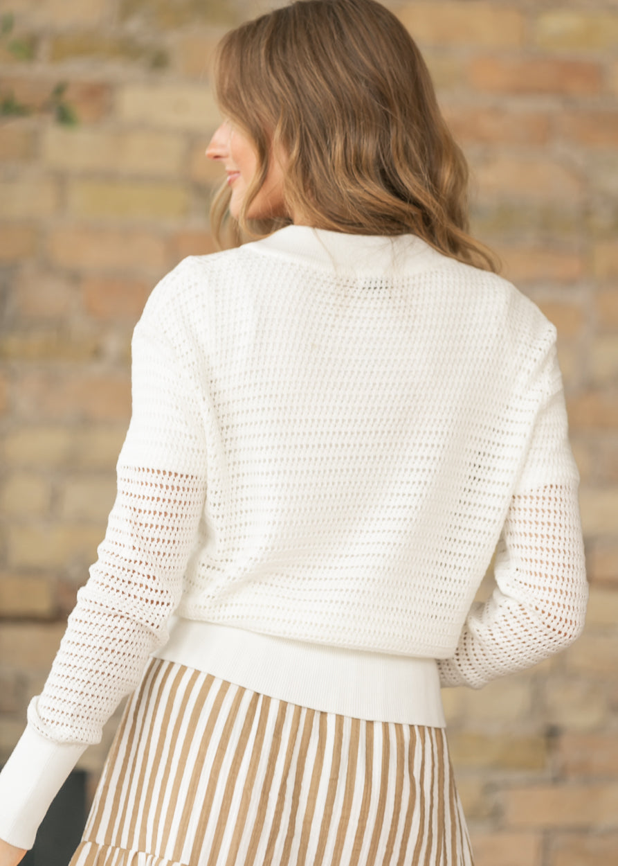 Tate Ivory Crochet Open Knit Cardigan