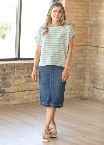 Teal Striped Rib Knit Dolman Top