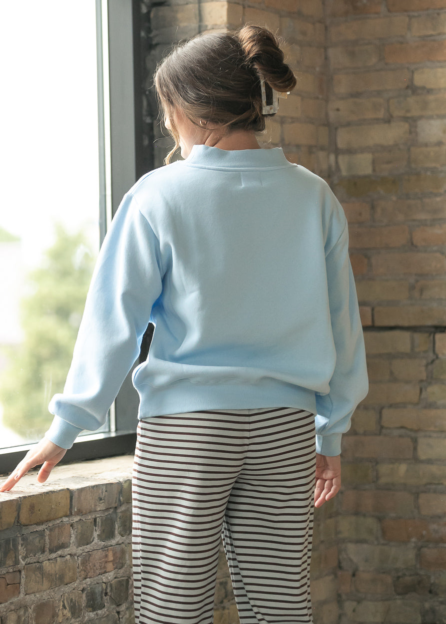 Things Between® Nelly Mock Neck Baby Blue Sweatshirt