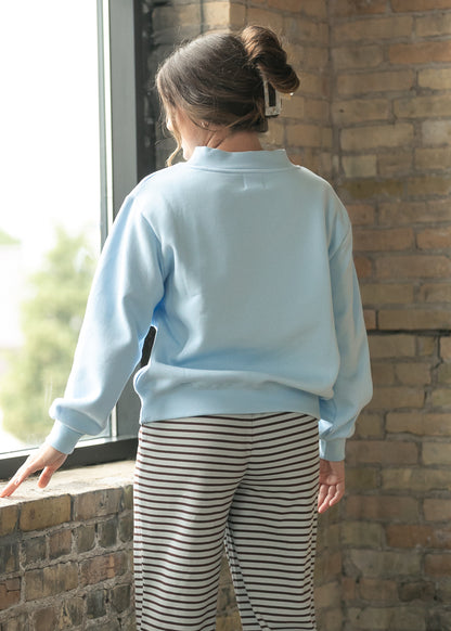 Things Between® Nelly Mock Neck Baby Blue Sweatshirt