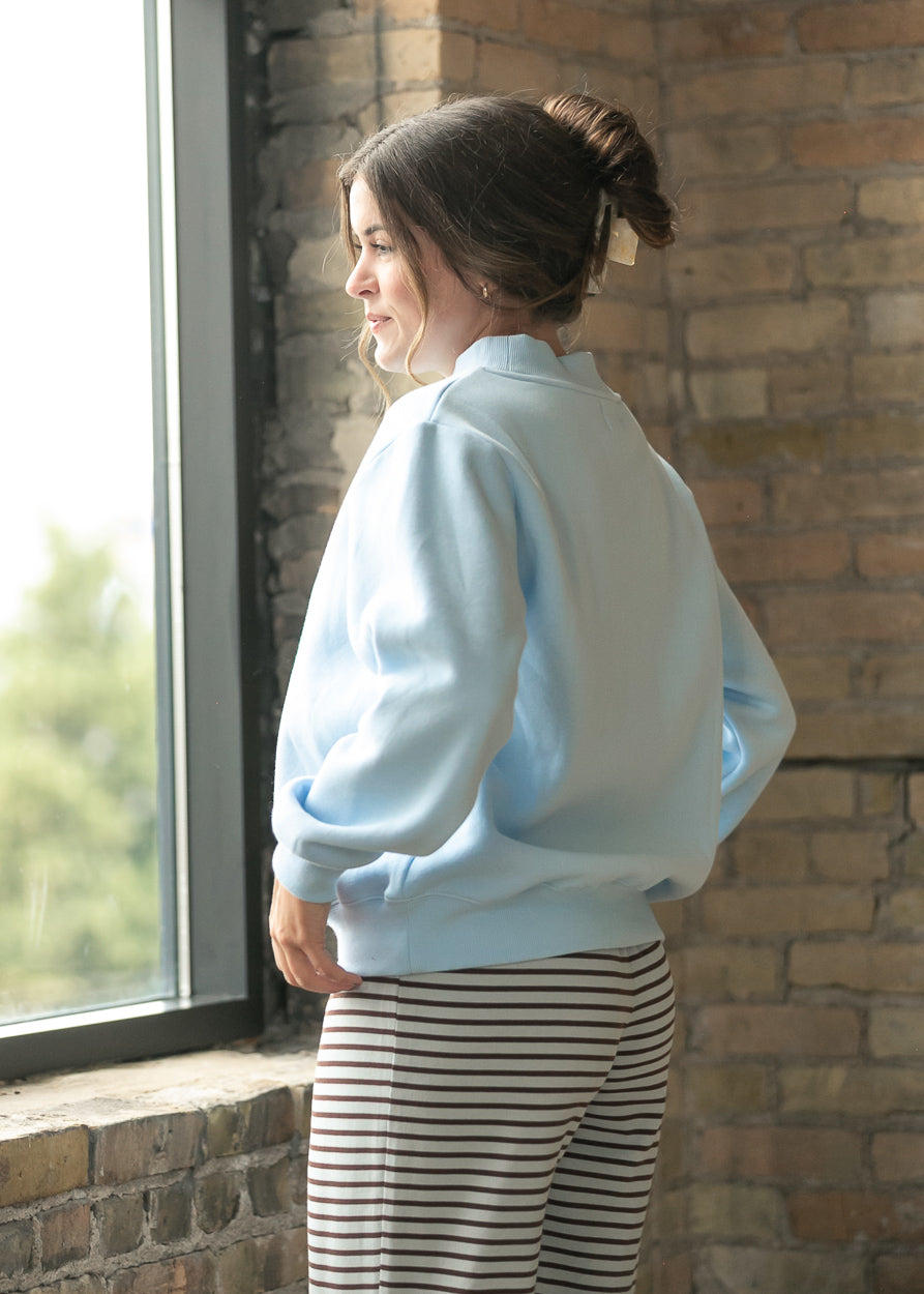 Things Between® Nelly Mock Neck Baby Blue Sweatshirt
