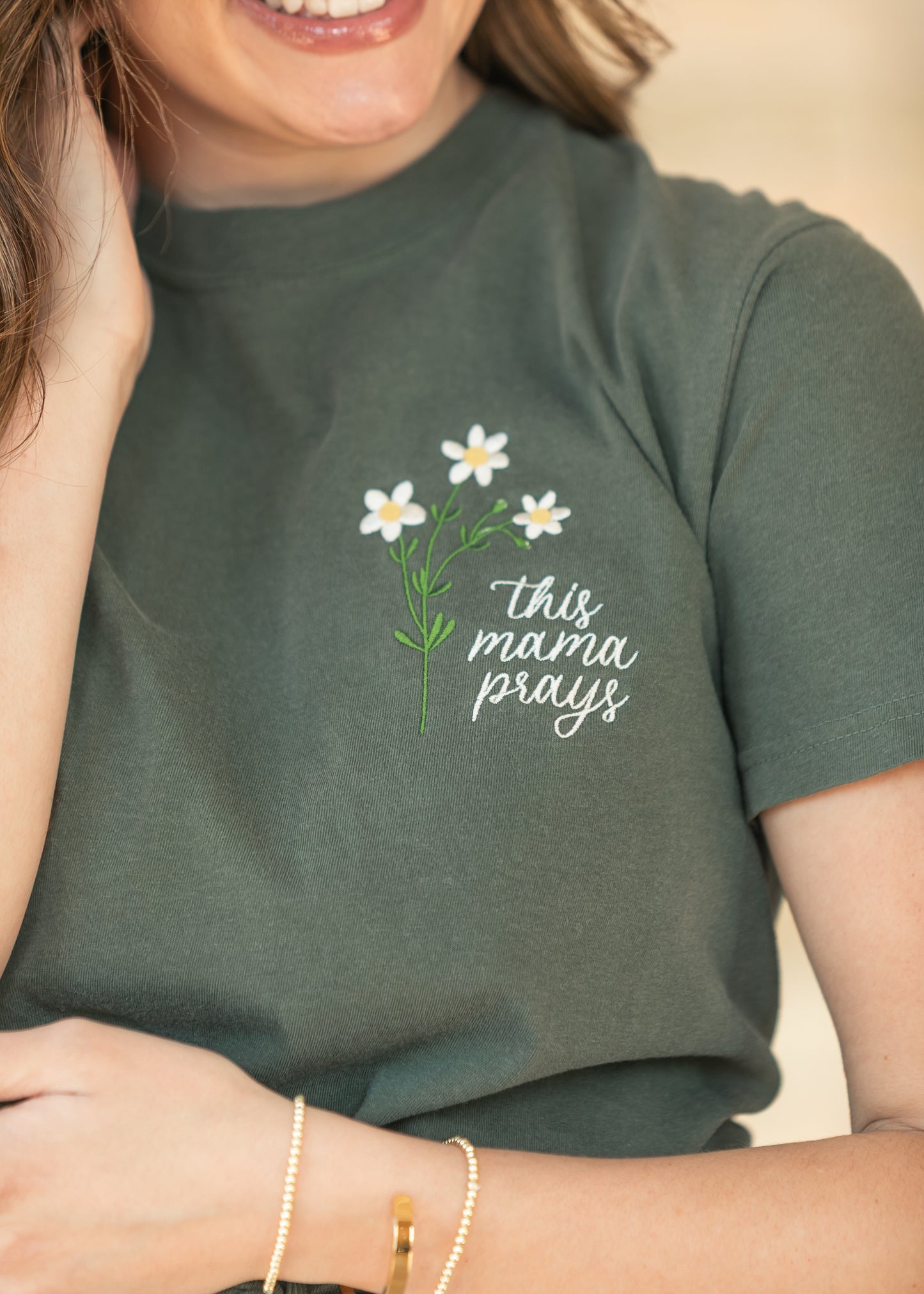 This Mama Prays Daisey Embroidered Shirt FF Tops