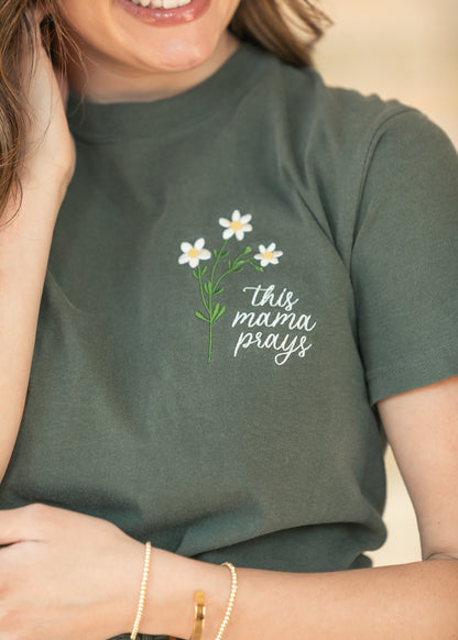 This Mama Prays Daisey Embroidered Shirt FF Tops