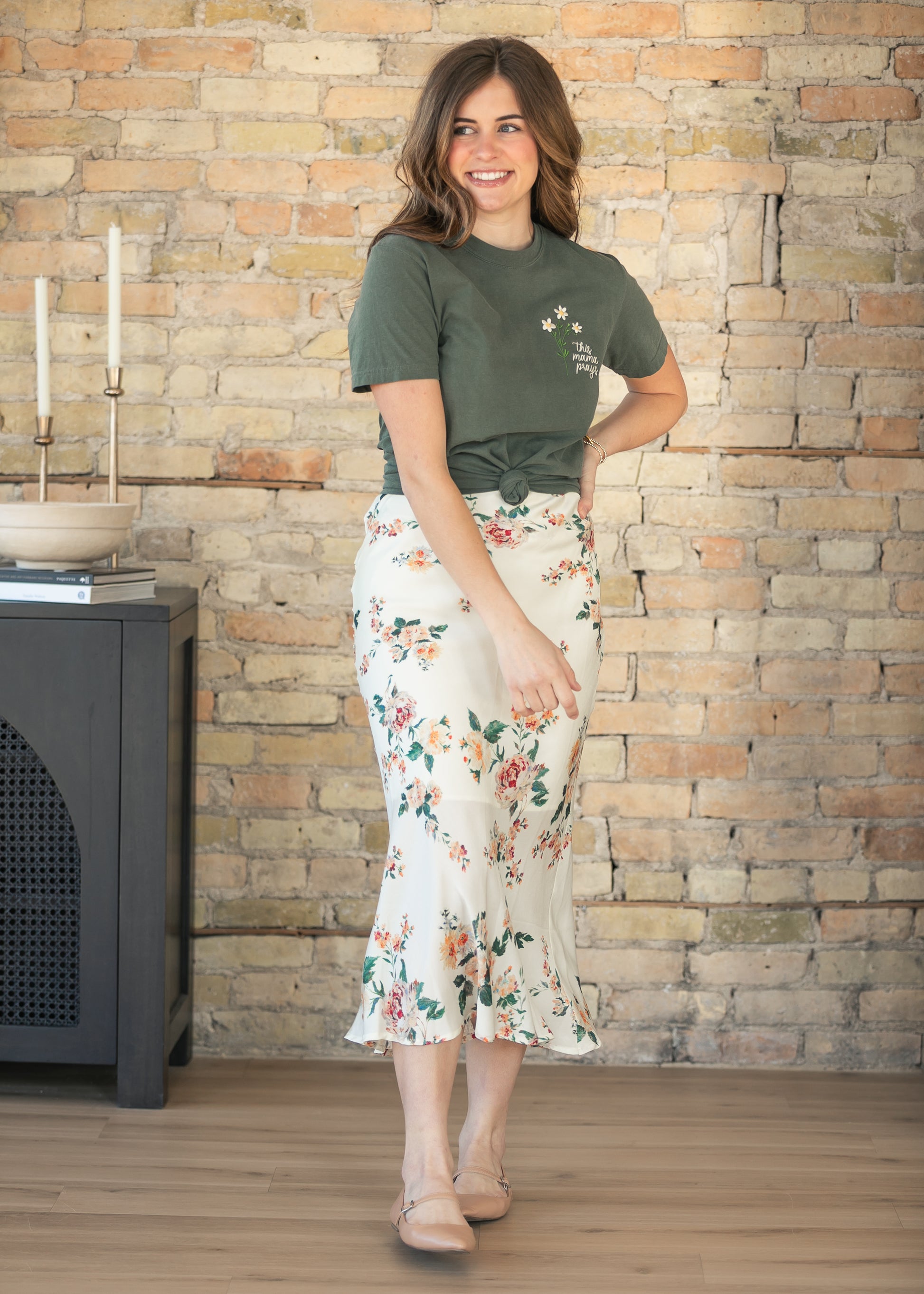This Mama Prays Daisey Embroidered Shirt FF Tops
