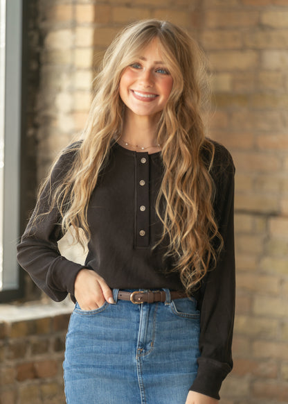 Thread & Supply® Espresso Long Sleeve Henley Top