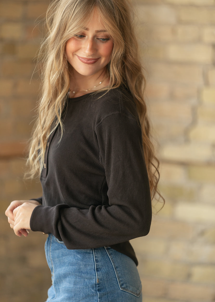 Thread & Supply® Espresso Long Sleeve Henley Top