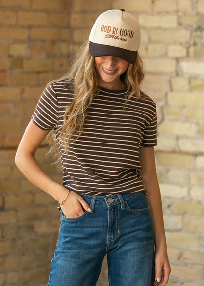 Thread & Supply® Mahogany Stripe Short Sleeve Top
