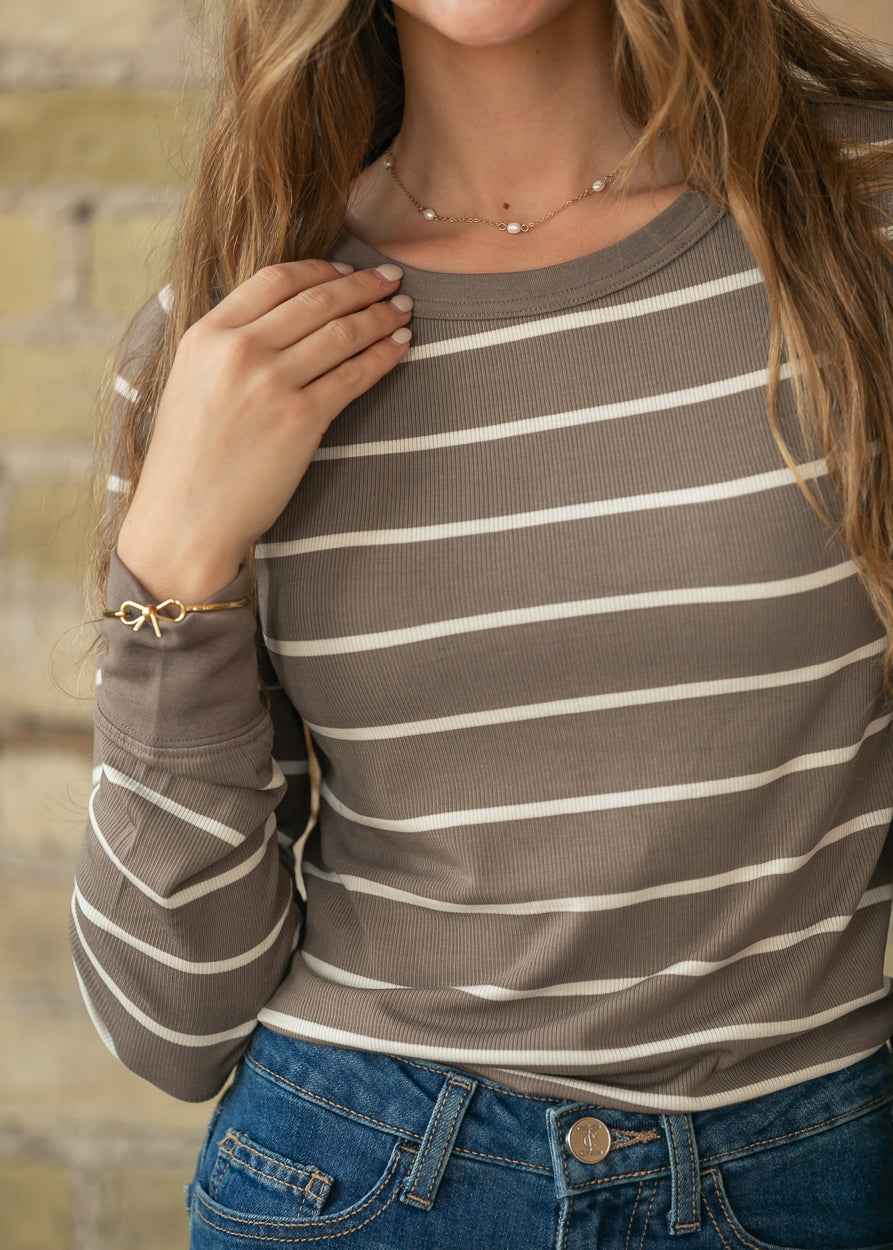 Thread & Supply® Taupe Stripe Stacy Long Sleeve Top