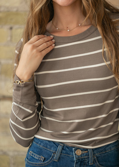Thread & Supply® Taupe Stripe Stacy Long Sleeve Top