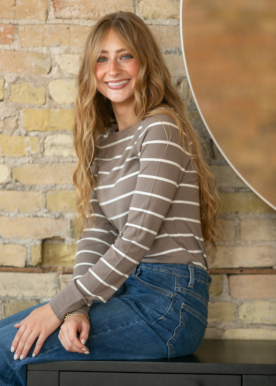 Thread & Supply® Taupe Stripe Stacy Long Sleeve Top