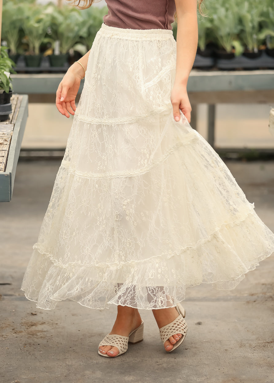 Tiered Lace Midi Skirt