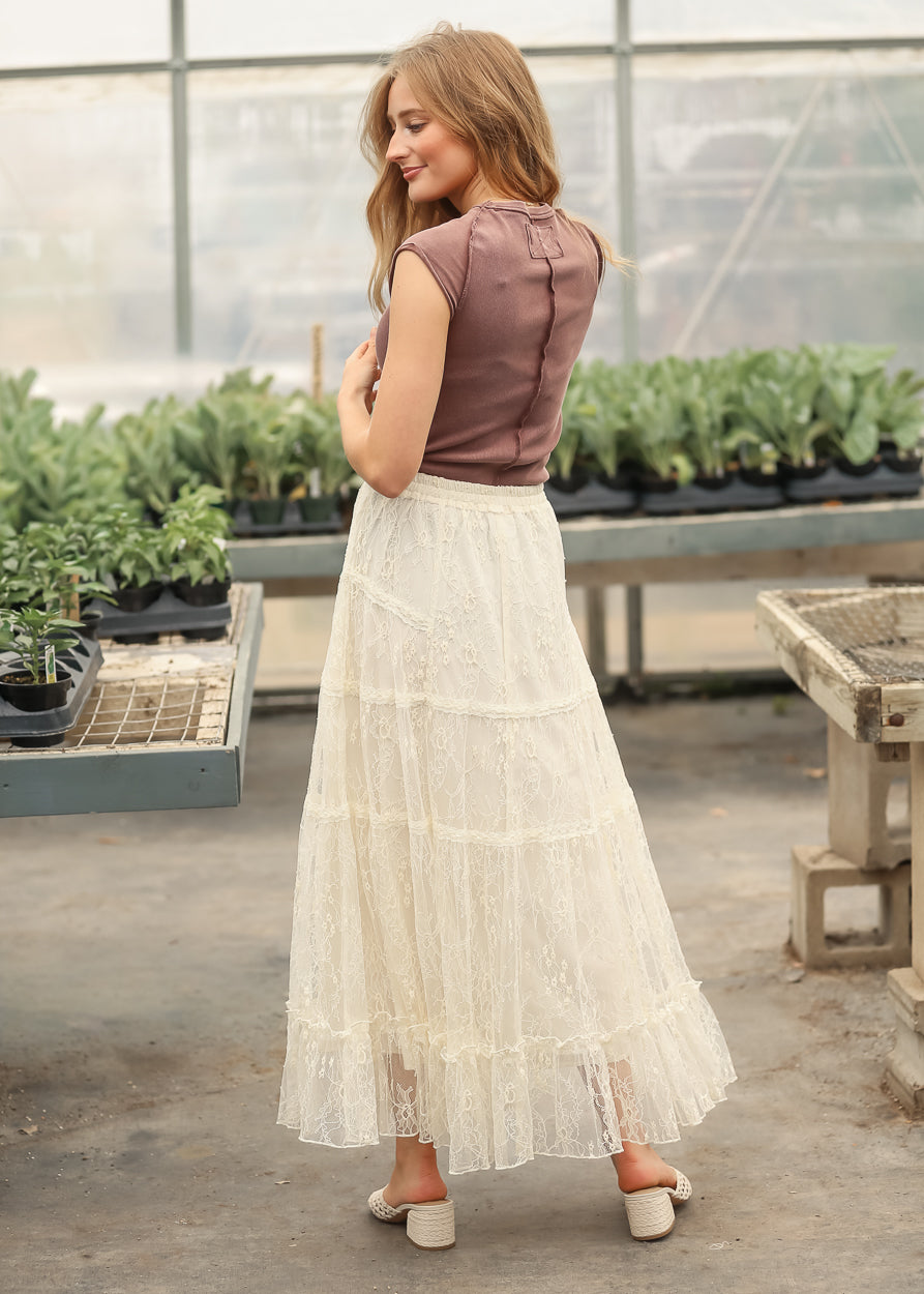 Tiered Lace Midi Skirt