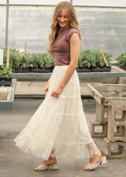 Tiered Lace Midi Skirt