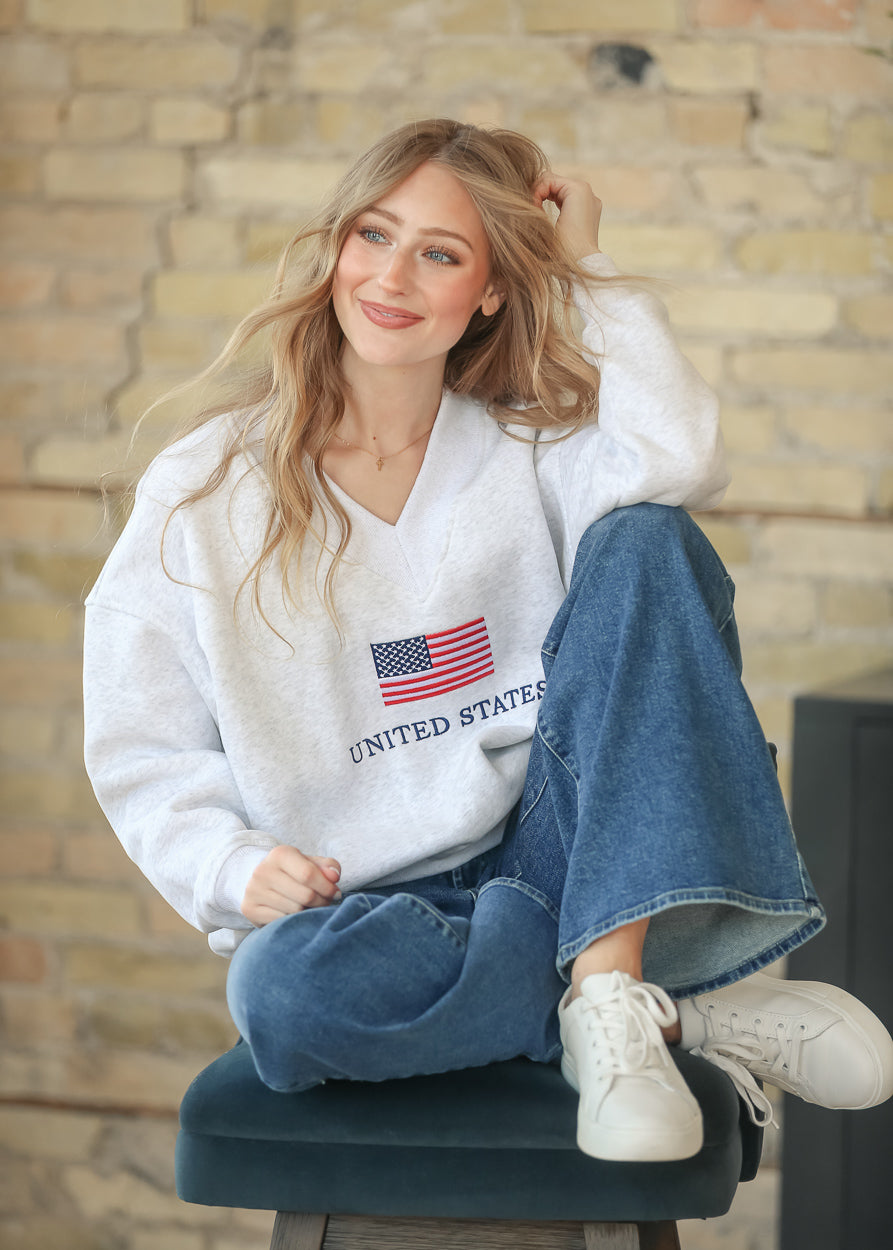 V-Neck USA Pullover Sweatshirt