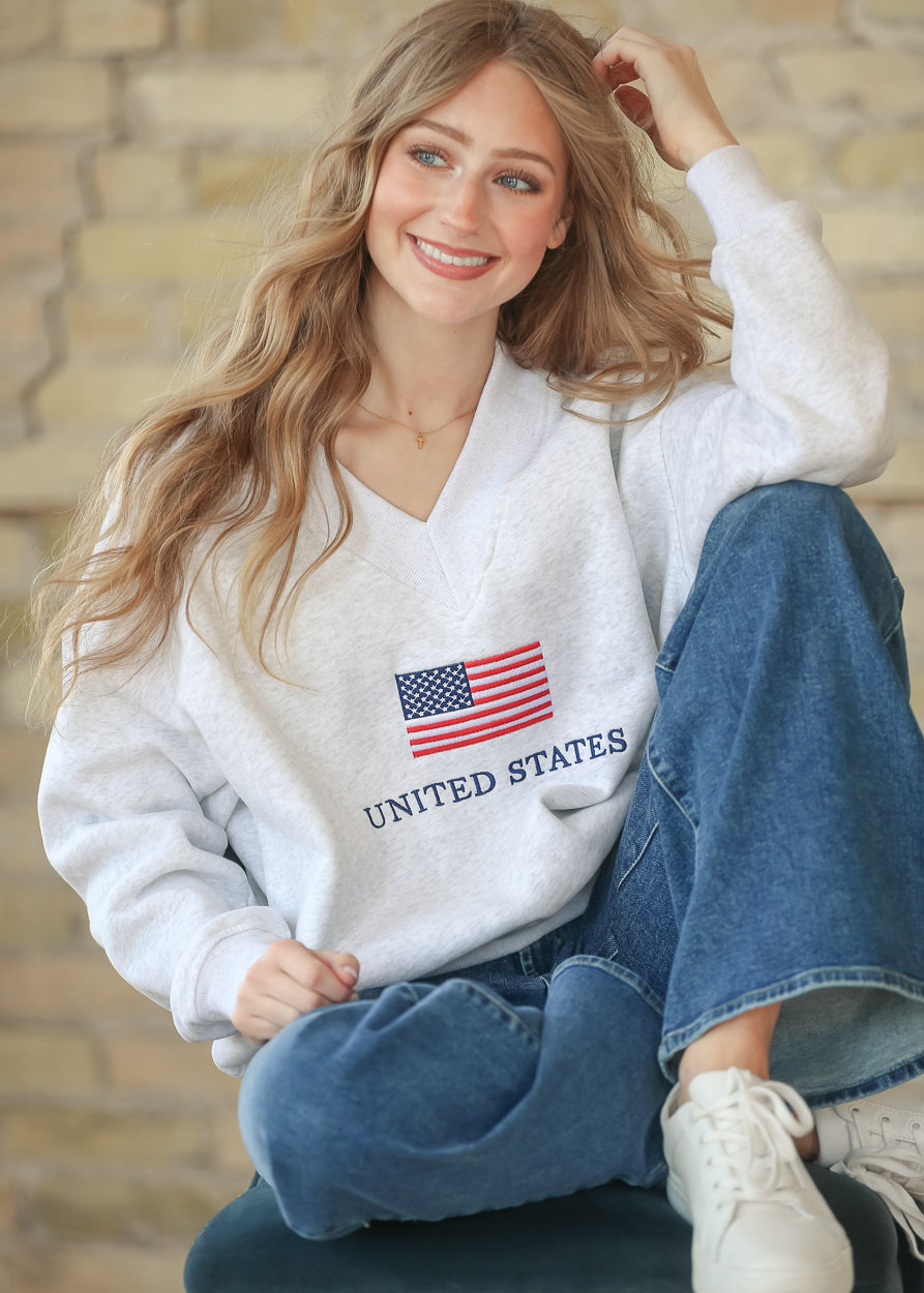 V-Neck USA Pullover Sweatshirt