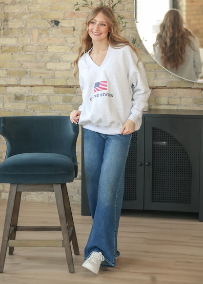 V-Neck USA Pullover Sweatshirt