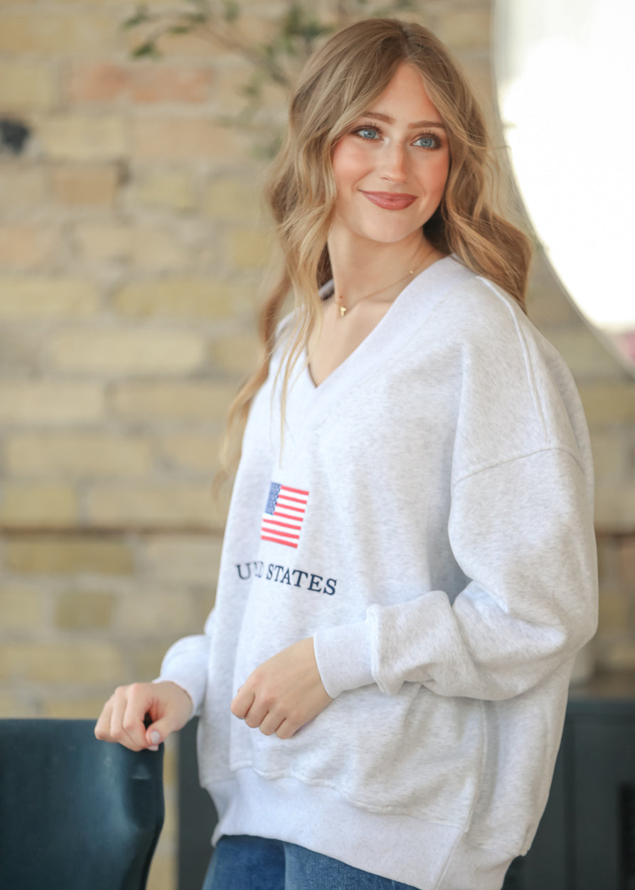 V-Neck USA Pullover Sweatshirt