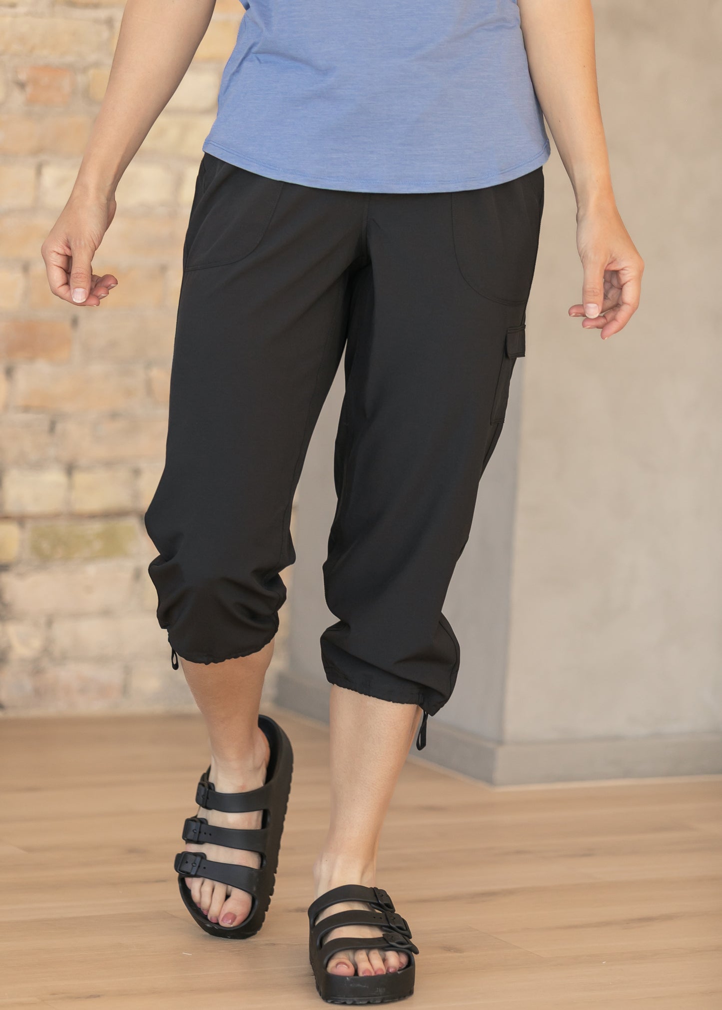 Black Anywhere Cargo Capri FF Pants