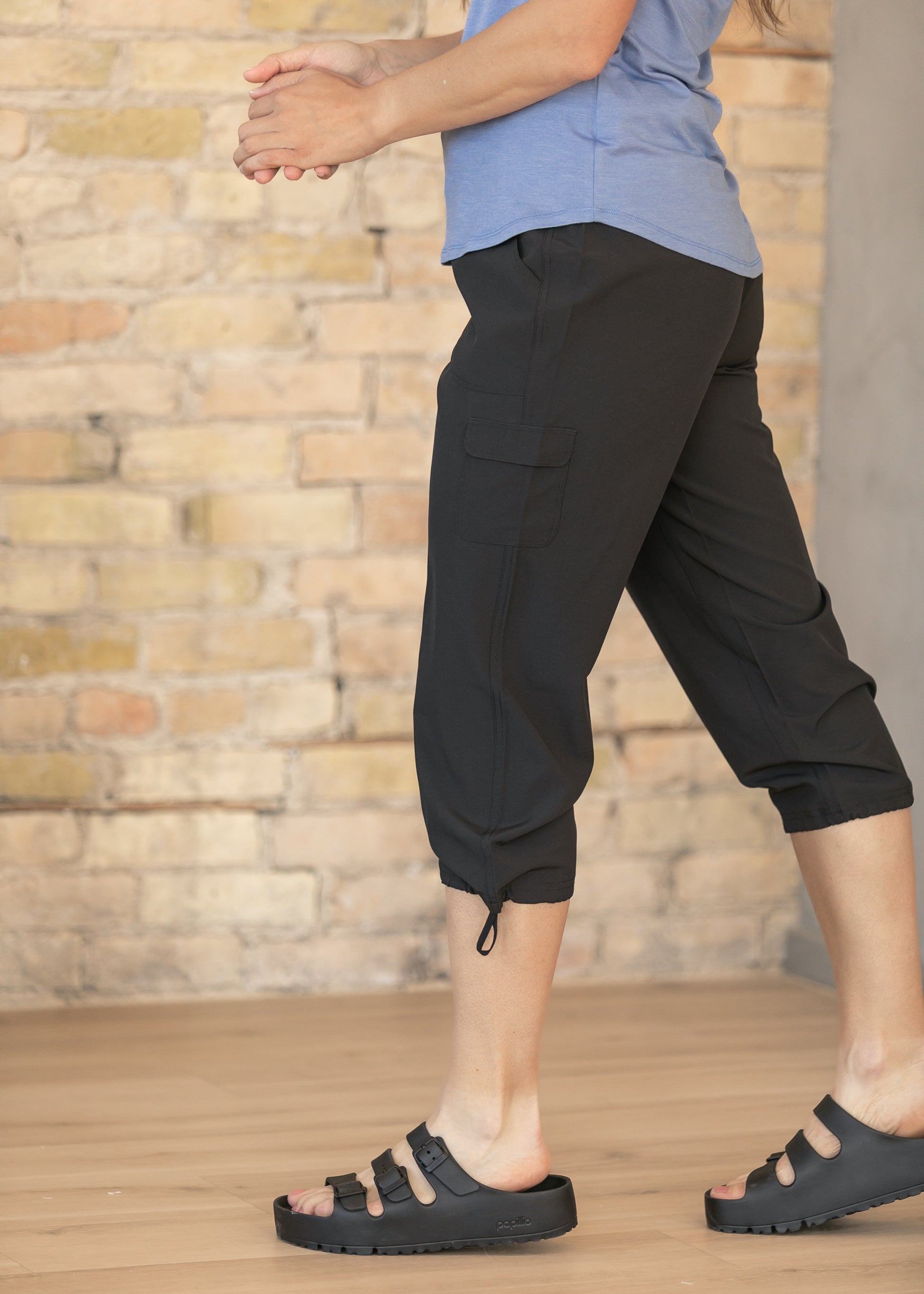 Black Anywhere Cargo Capri FF Pants