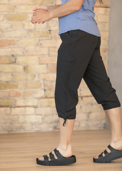 Black Anywhere Cargo Capri FF Pants