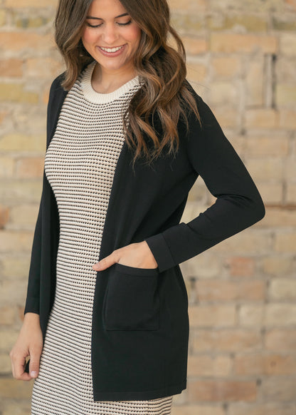 Cally Black Open Front Cardigan