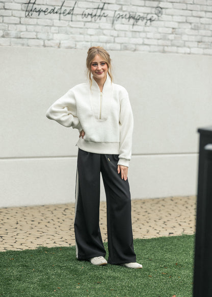 Cream Varley Mumford fleece with relaxed hip-length silhouette