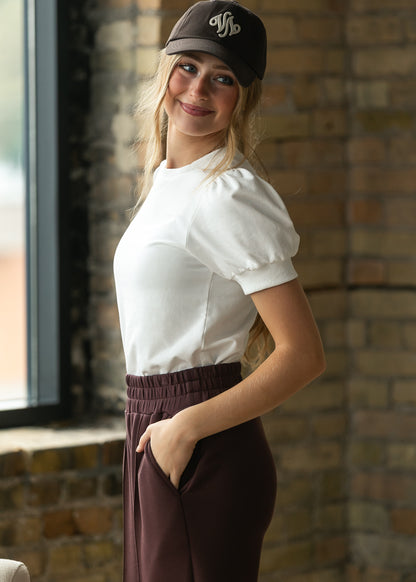 Raleigh Ivory Puff Sleeve Sweatshirt Tee