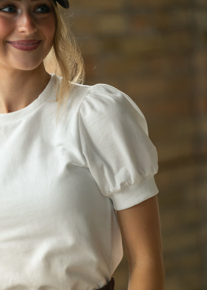 Raleigh Ivory Puff Sleeve Sweatshirt Tee