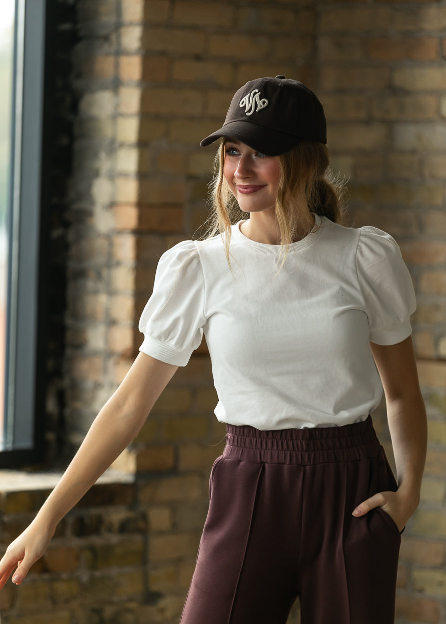 Raleigh Ivory Puff Sleeve Sweatshirt Tee