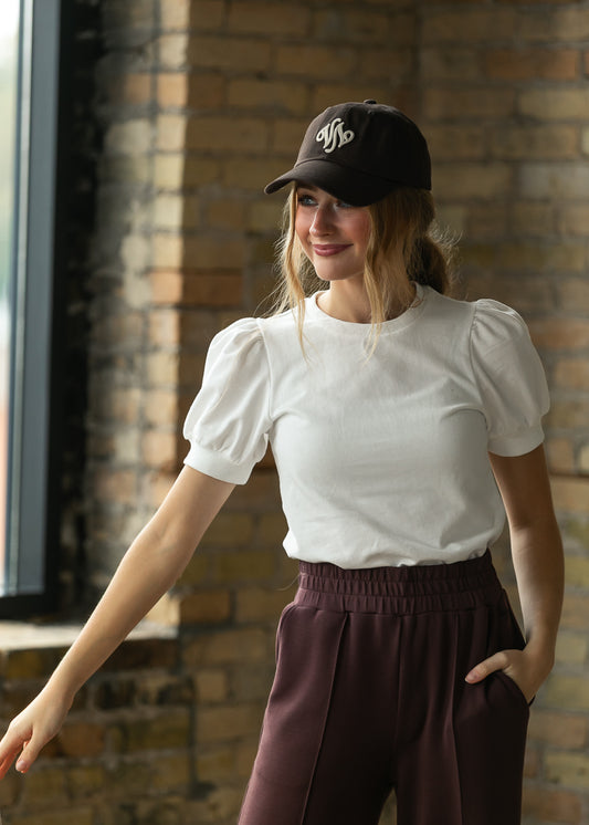 Raleigh Ivory Puff Sleeve Sweatshirt Tee
