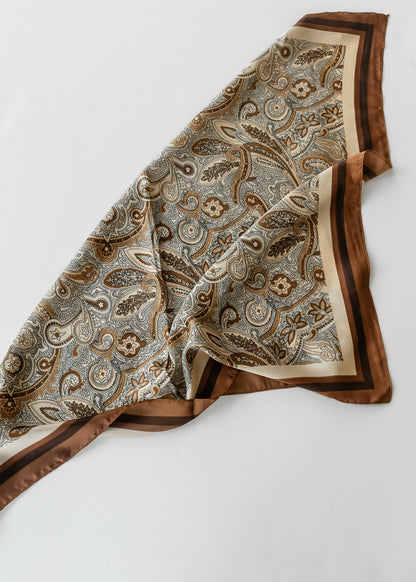 Vintage Brown Paisley Satin Square Scarf