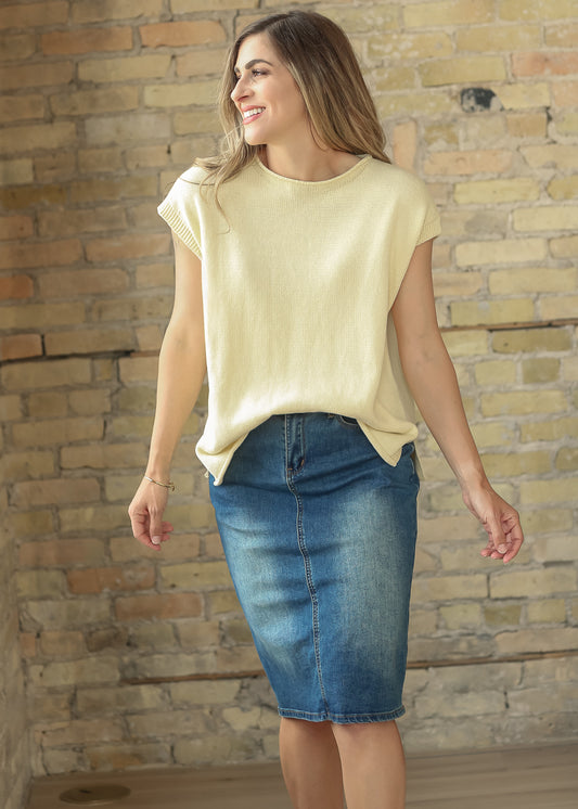 Elliot Dark Wash Denim Midi Skirt