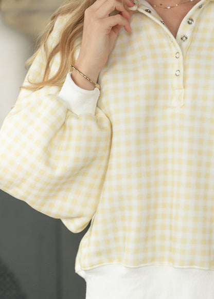 Yellow Gingham Quarter Snap Pullover