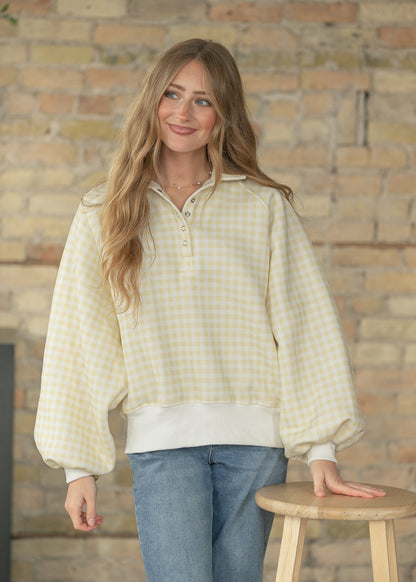 Yellow Gingham Quarter Snap Pullover