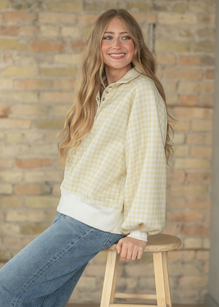 Yellow Gingham Quarter Snap Pullover
