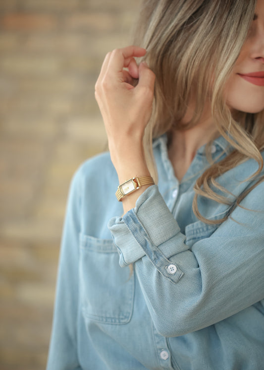 Gold Textured Rectangle Watch Accessories