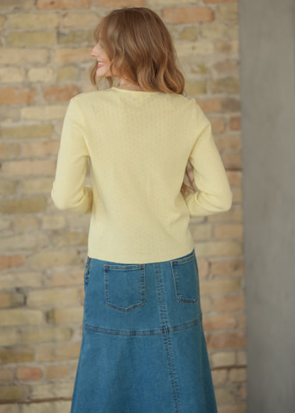 Yellow Pointelle Lightweight Cardigan