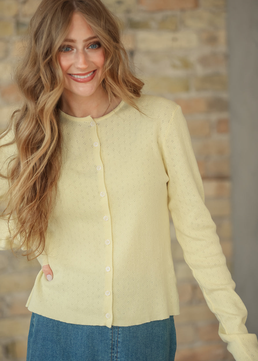 Yellow Pointelle Lightweight Cardigan
