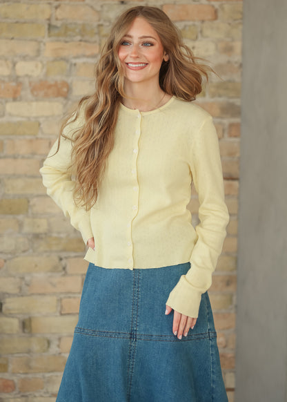 Yellow Pointelle Lightweight Cardigan