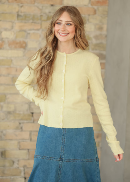 Yellow Pointelle Lightweight Cardigan