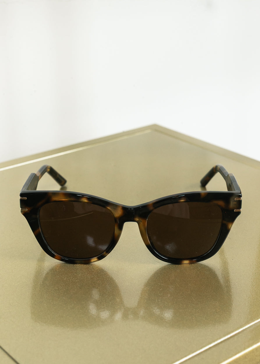 Front view of tortoise square sunglasses with polarized lenses.