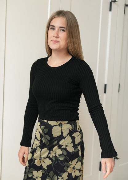 LIVERPOOL® Black Long Sleeve Scoop Neck Knit Top