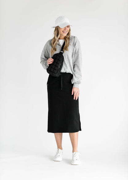 Abbie Mesh Detail Knit Midi Skirt IC Skirts Black / XS